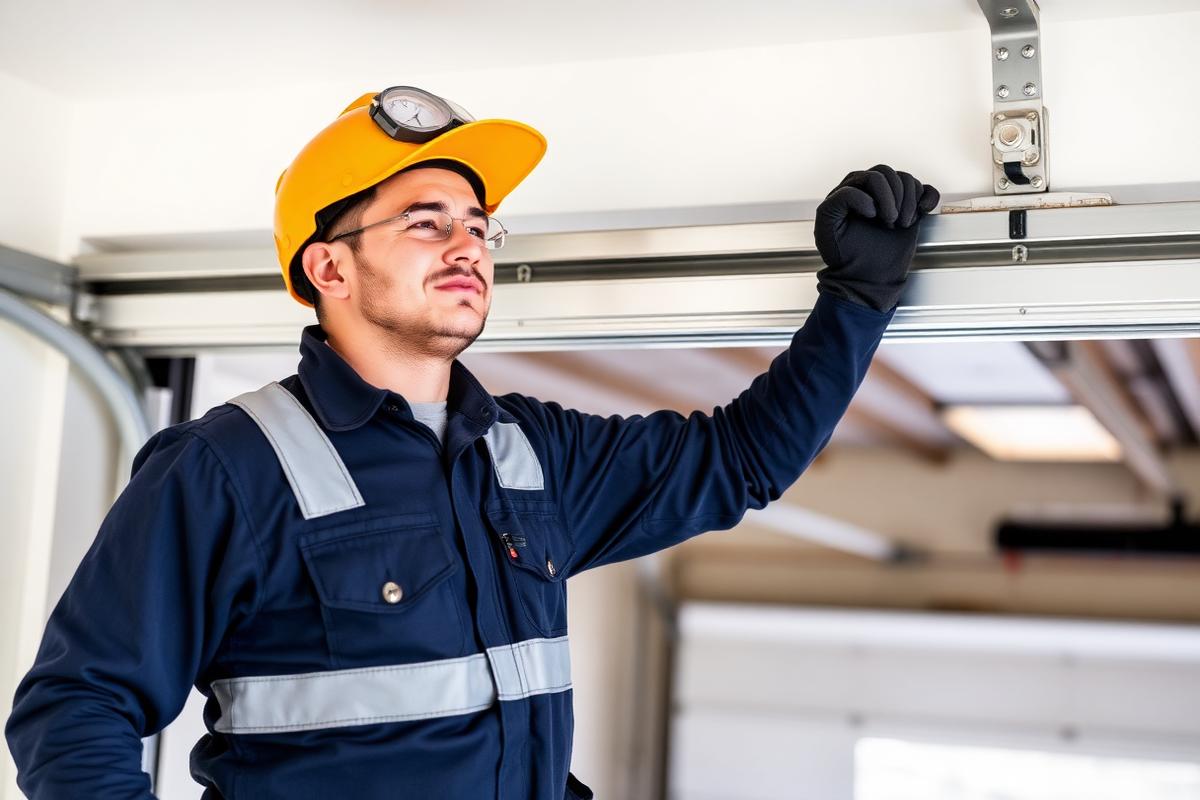 Professional Wayland Garage Doors technician installing a new garage door panel